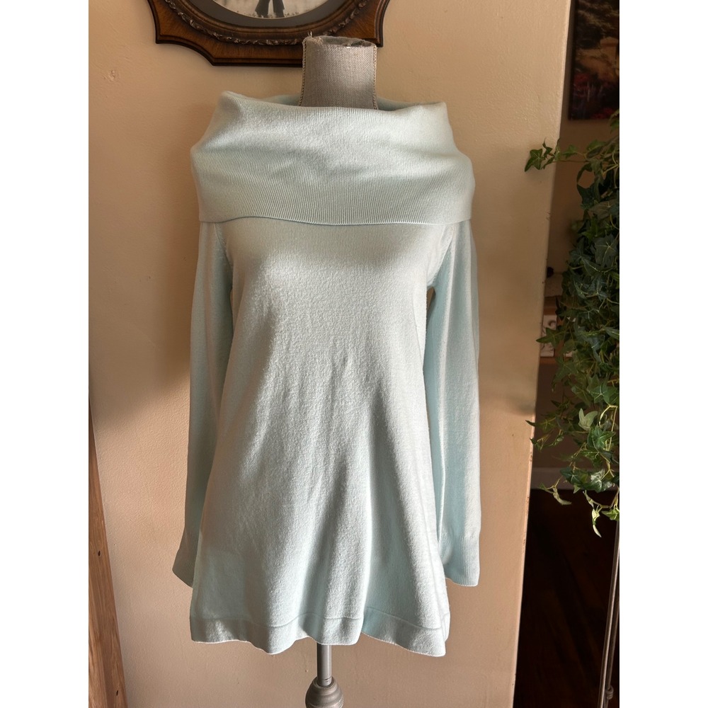 French Connection Cowl Neck Sweater Womens M Blue Excellent Ribbed Knit Tunic